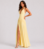 Seraphina Ruched Halter Maxi Dress - Yellow