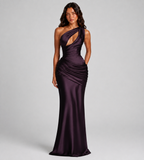 Isolde One-Shoulder Satin Maxi Dress - Plum