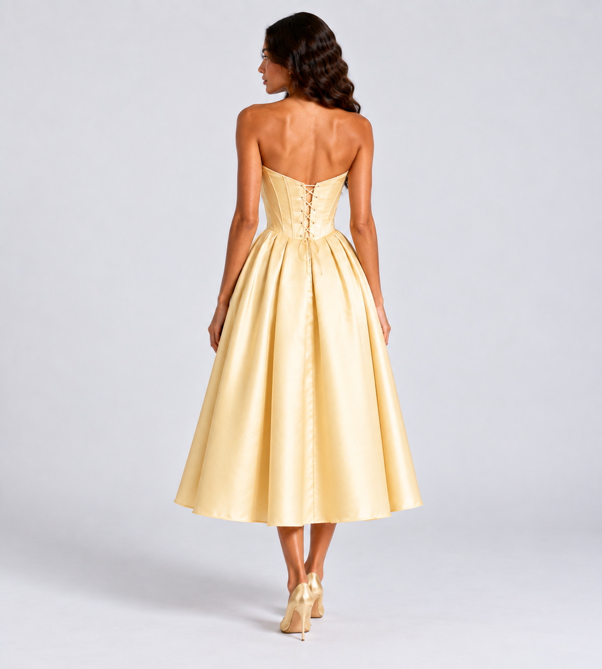 Elodie Lace-Trim Corset Midi Dress - Butter Yellow