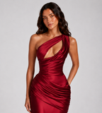Isolde One-Shoulder Satin Maxi Dress - Red