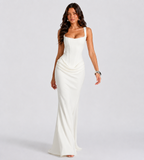 Alessia Cowl-Drape Corset Maxi Dress - White