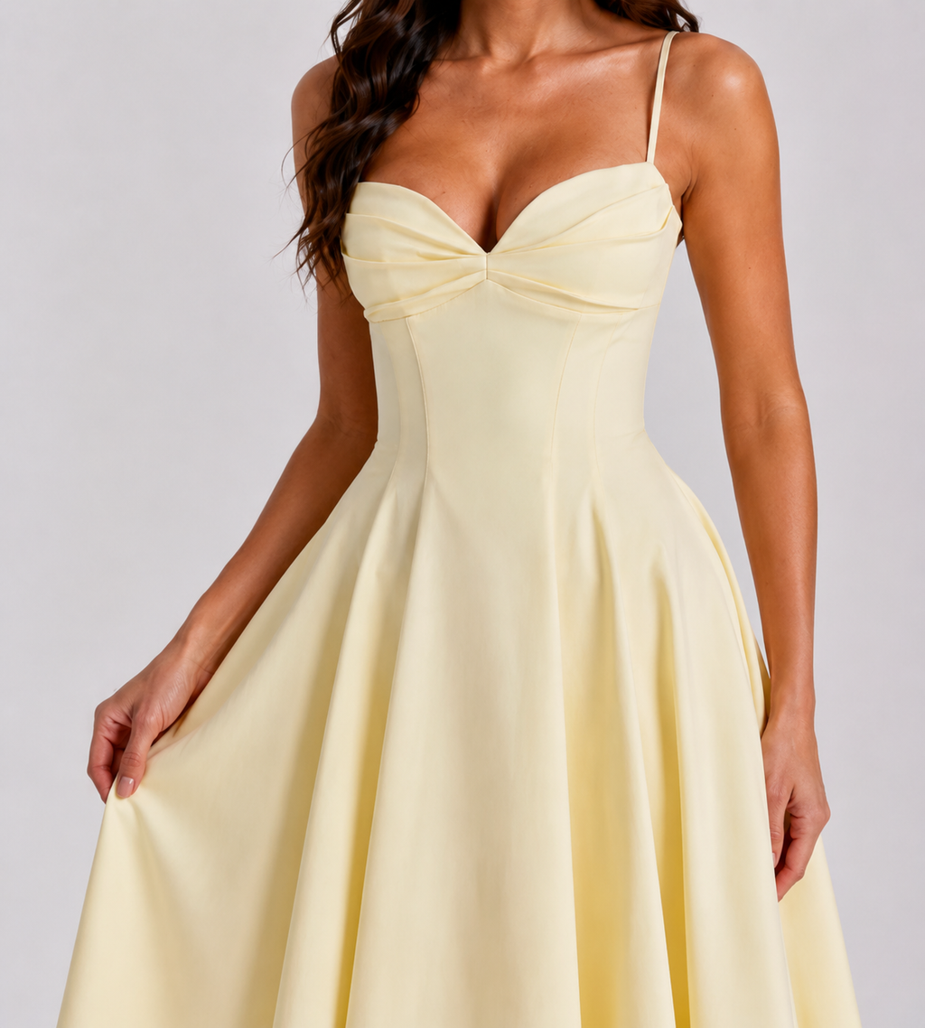Aurelia Pleated Midi Dress - Lemon