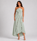 Evelina Pleated Ruffle Halter Maxi Dress - Mint Green