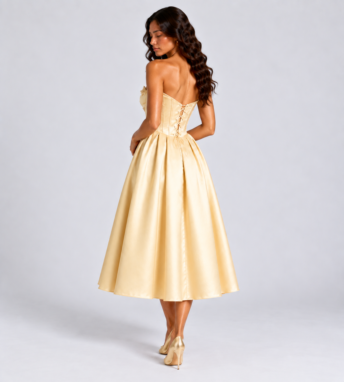 Elodie Lace-Trim Corset Midi Dress - Butter Yellow