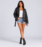 Mara Oversized Faux Leather Biker Jacket - Black
