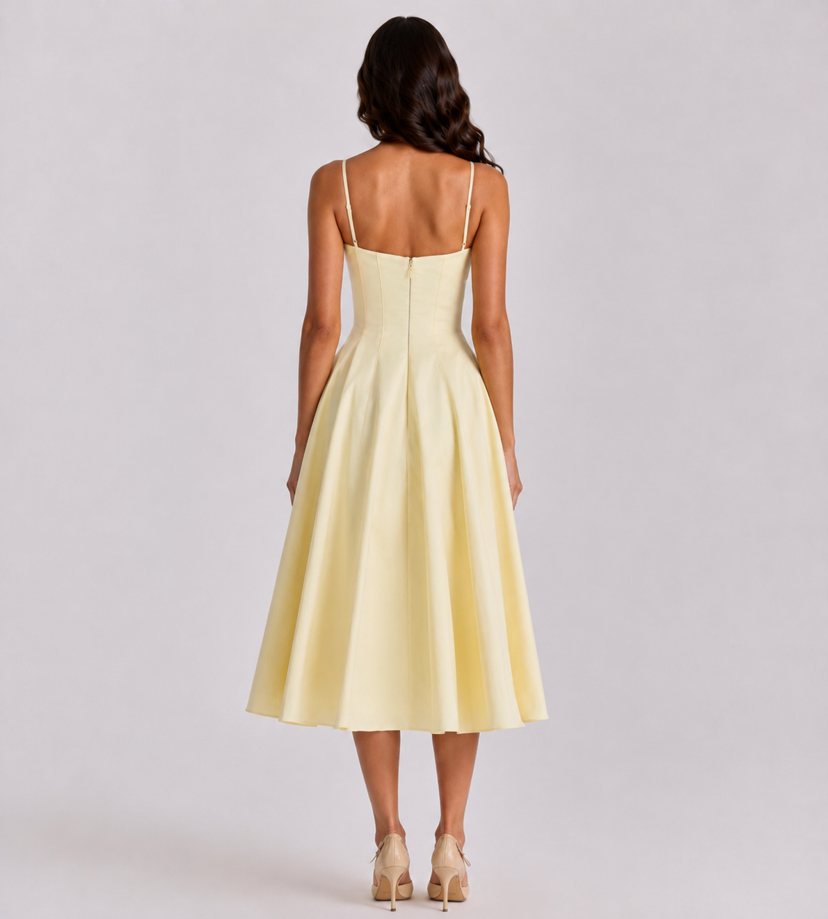 Aurelia Pleated Midi Dress - Lemon