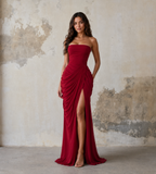 Camille Strapless Draped Maxi Dress - Red