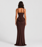 Alessia Cowl-Drape Corset Maxi Dress - Brown