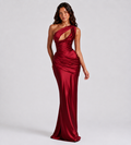Isolde One-Shoulder Satin Maxi Dress - Red
