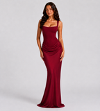 Alessia Cowl-Drape Corset Maxi Dress - Red
