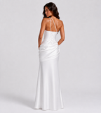 Isolde One-Shoulder Satin Maxi Dress - White
