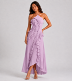 Evelina Pleated Ruffle Halter Maxi Dress - Lilac