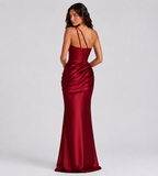 Isolde One-Shoulder Satin Maxi Dress - Red
