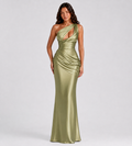 Isolde One-Shoulder Satin Maxi Dress - Olive