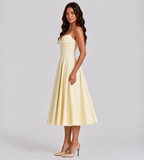 Aurelia Pleated Midi Dress - Lemon