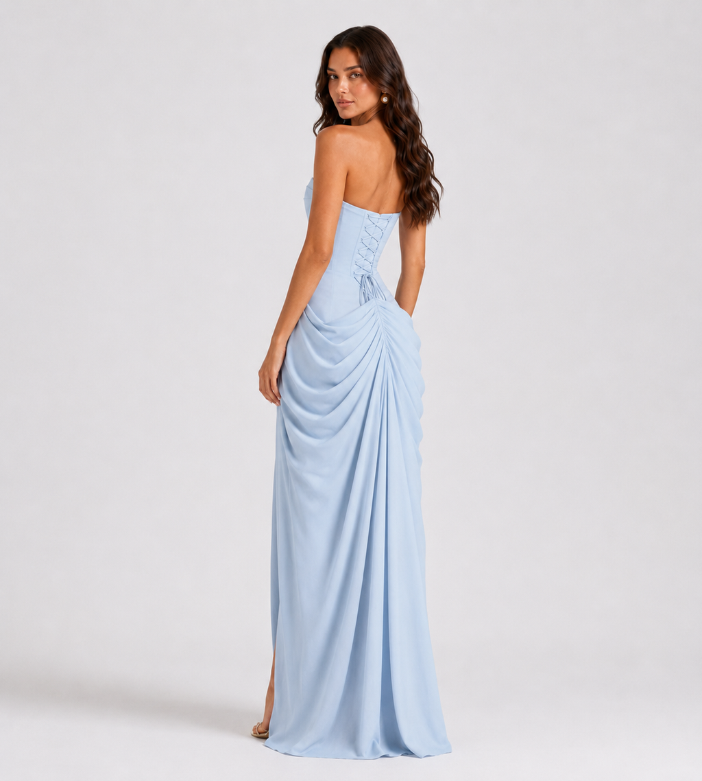 Camille Strapless Draped Maxi Dress - Blue
