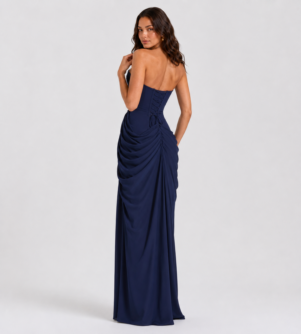 Camille Strapless Draped Maxi Dress - Navy