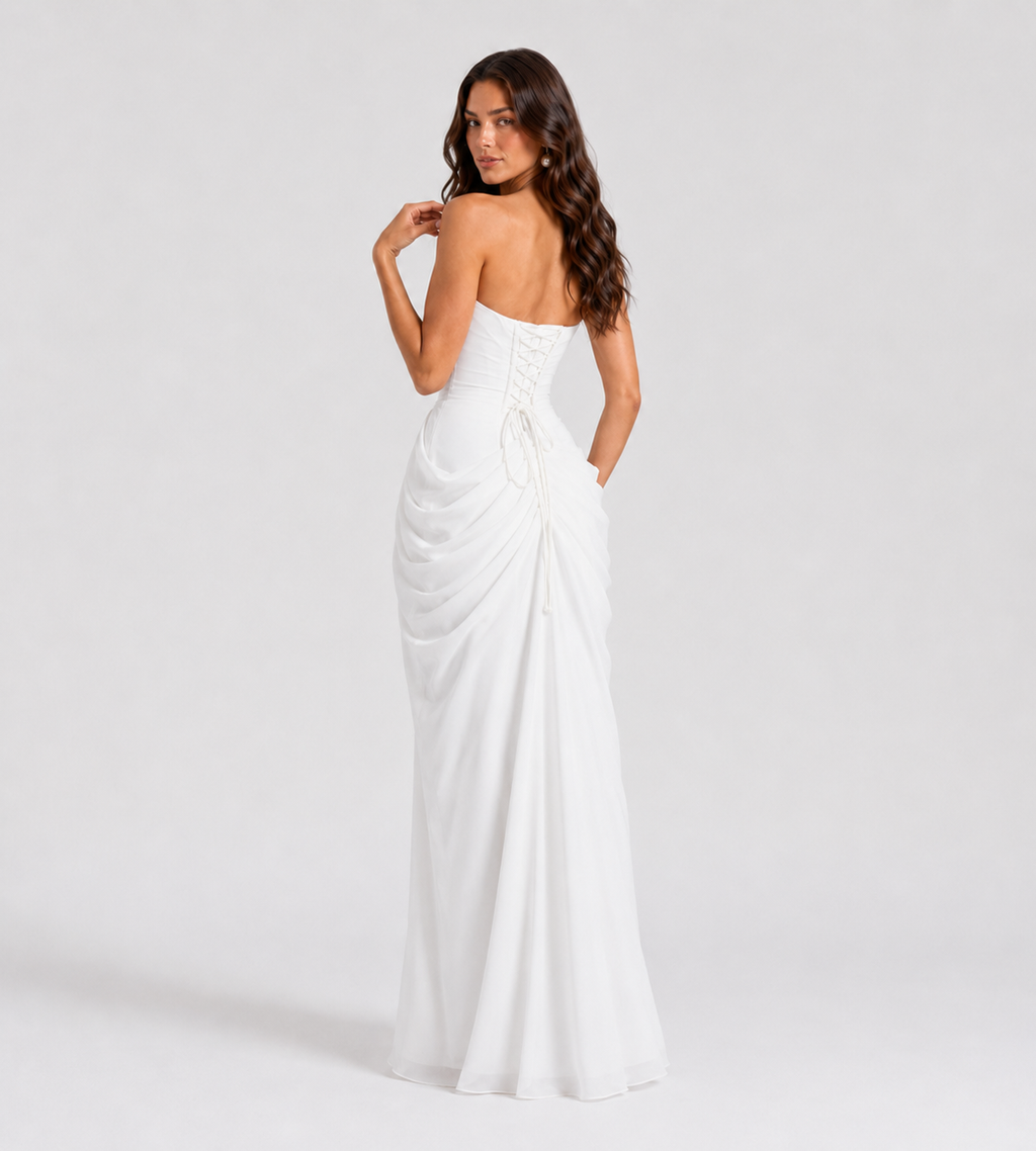 Camille Strapless Draped Maxi Dress - White