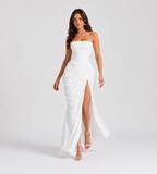 Camille Strapless Draped Maxi Dress - White
