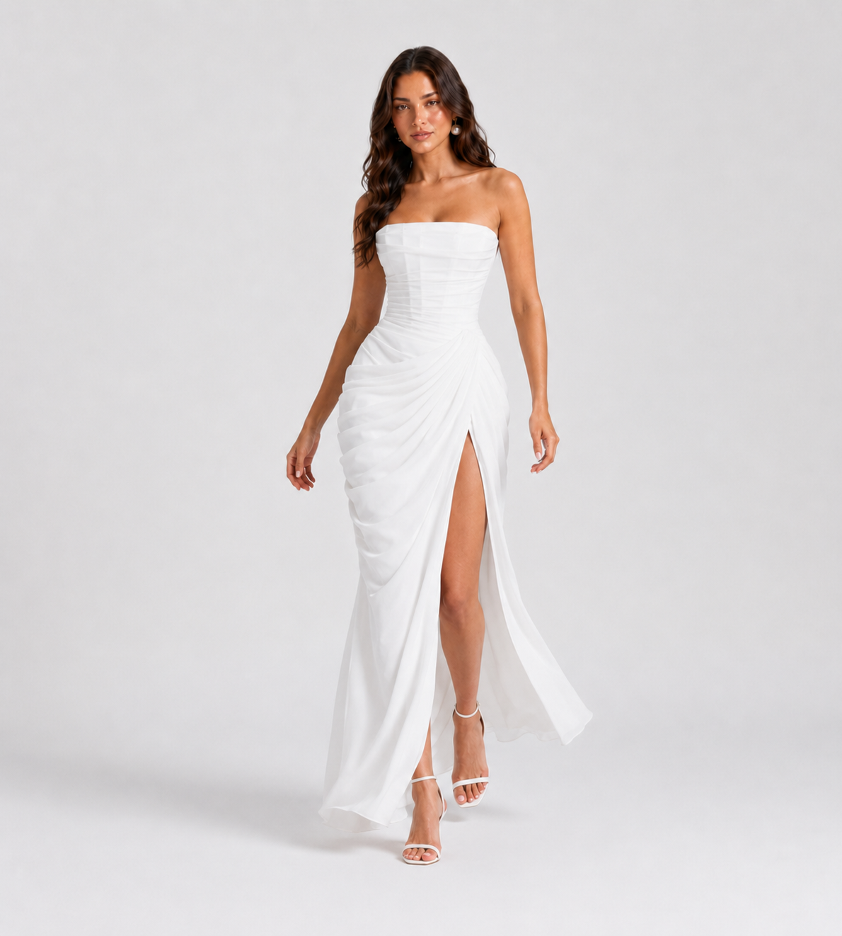 Camille Strapless Draped Maxi Dress - White