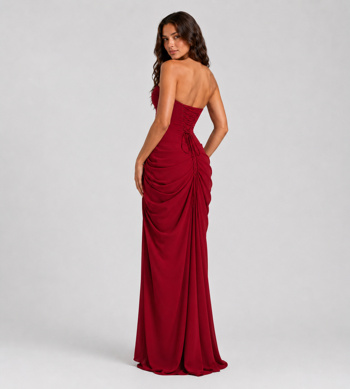 Camille Strapless Draped Maxi Dress - Red