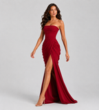 Camille Strapless Draped Maxi Dress - Red
