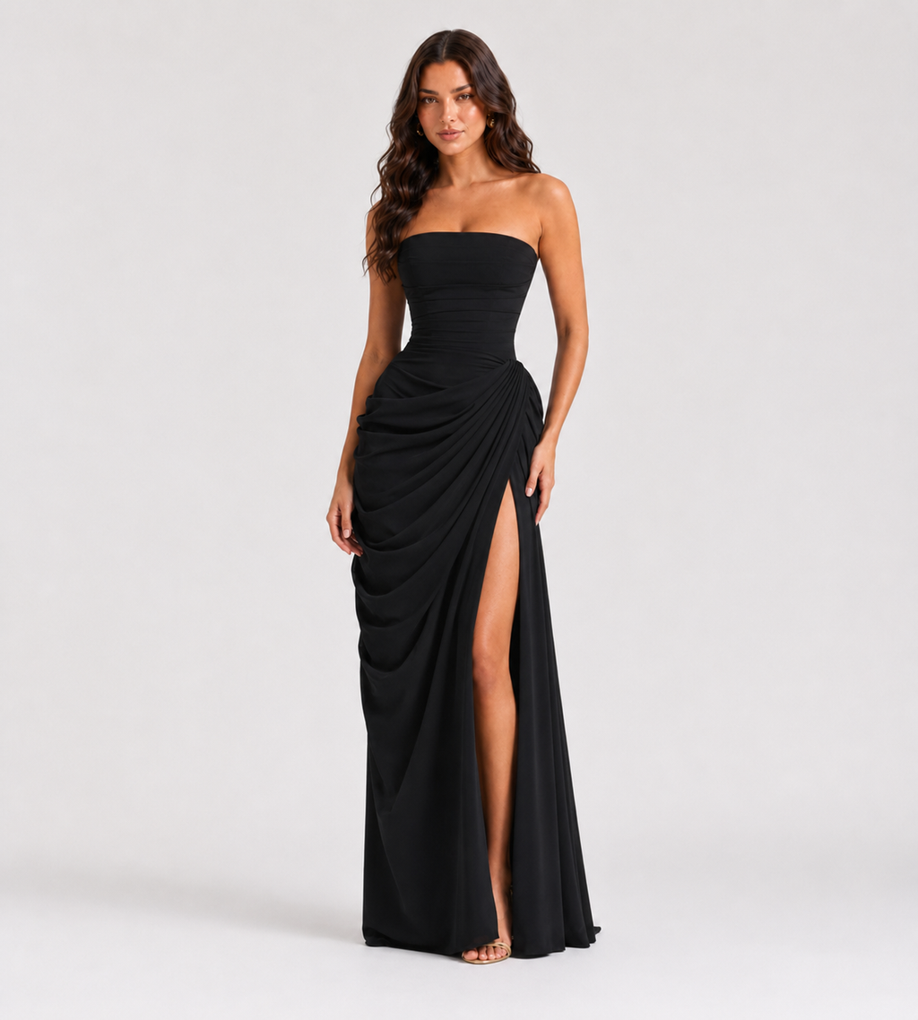 Camille Strapless Draped Maxi Dress - Black