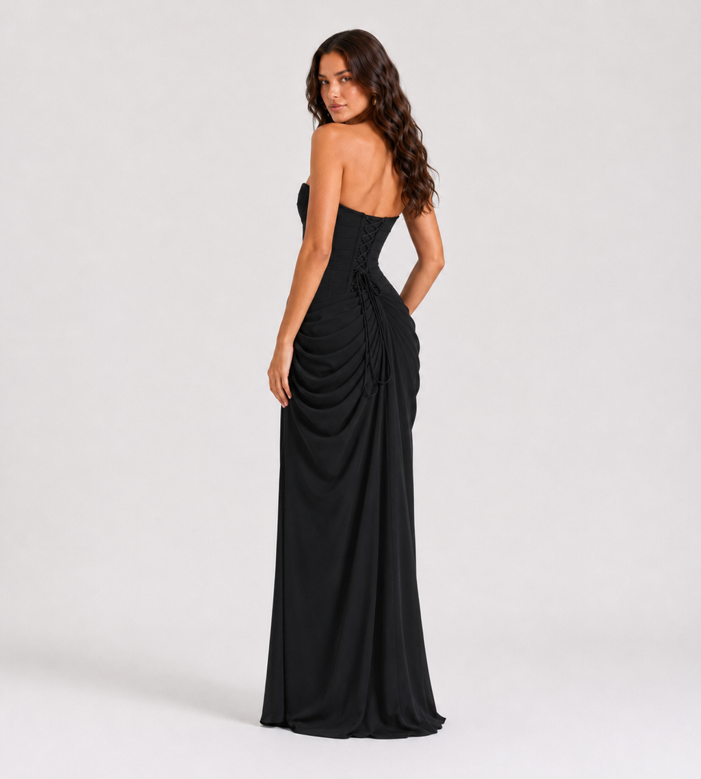 Camille Strapless Draped Maxi Dress - Black