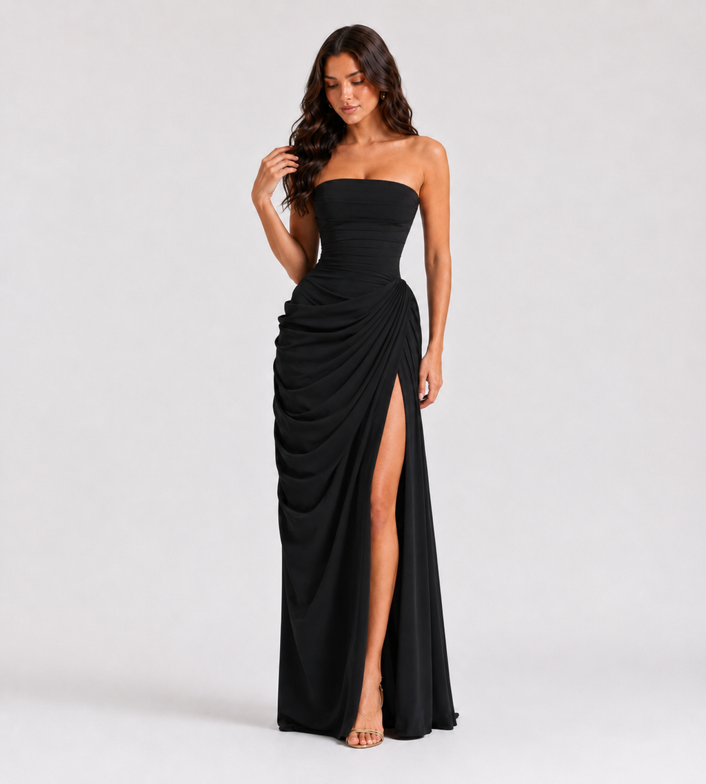 Camille Strapless Draped Maxi Dress - Black