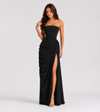 Camille Strapless Draped Maxi Dress - Black