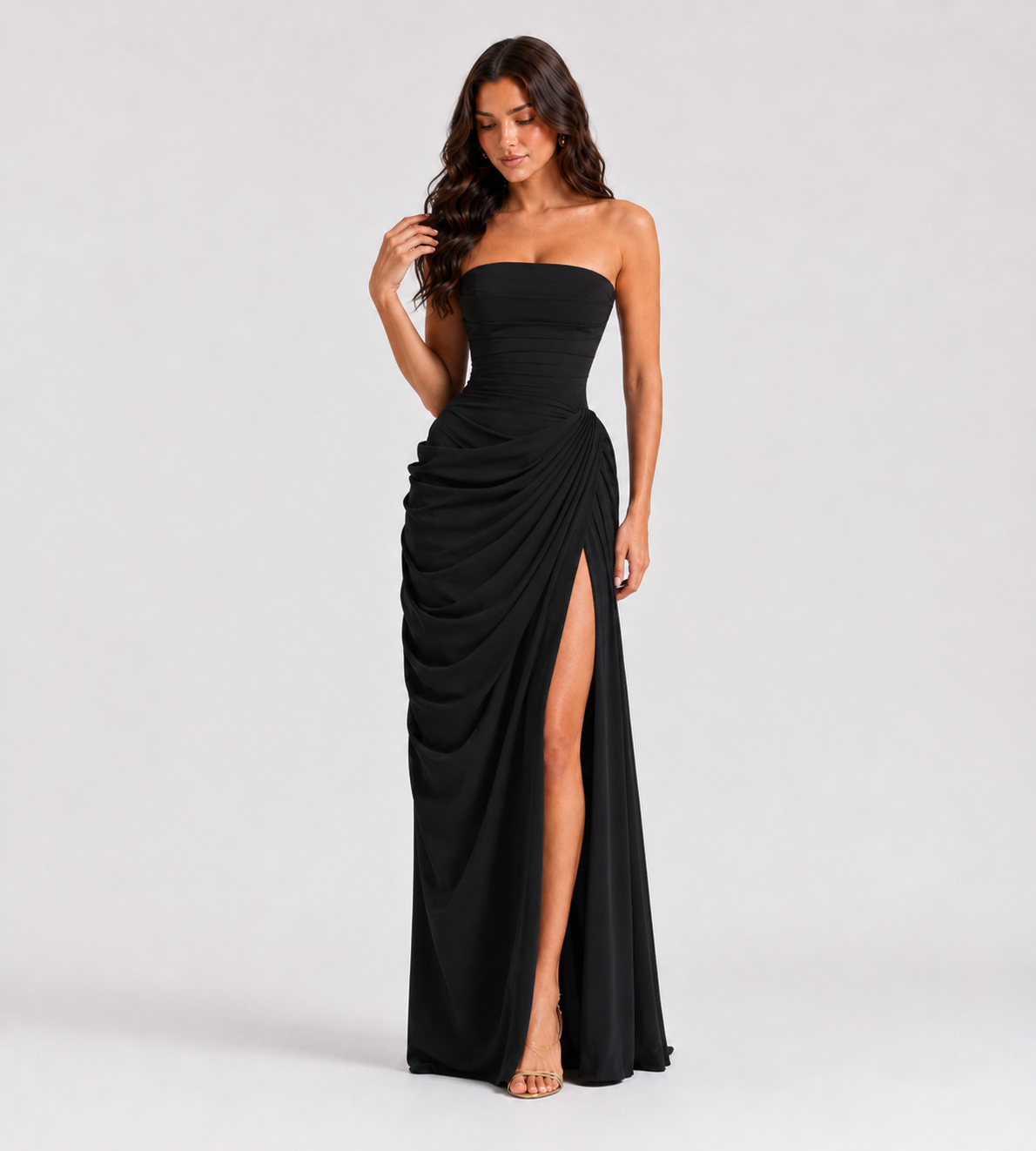 Camille Strapless Draped Maxi Dress - Black