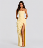Camille Strapless Draped Maxi Dress - Lemon