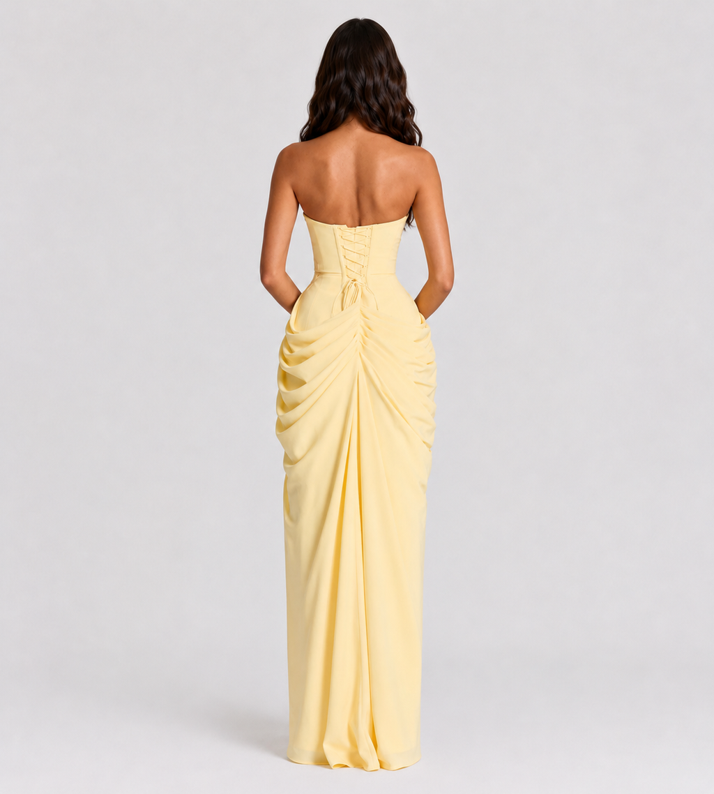 Camille Strapless Draped Maxi Dress - Lemon