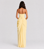 Camille Strapless Draped Maxi Dress - Lemon
