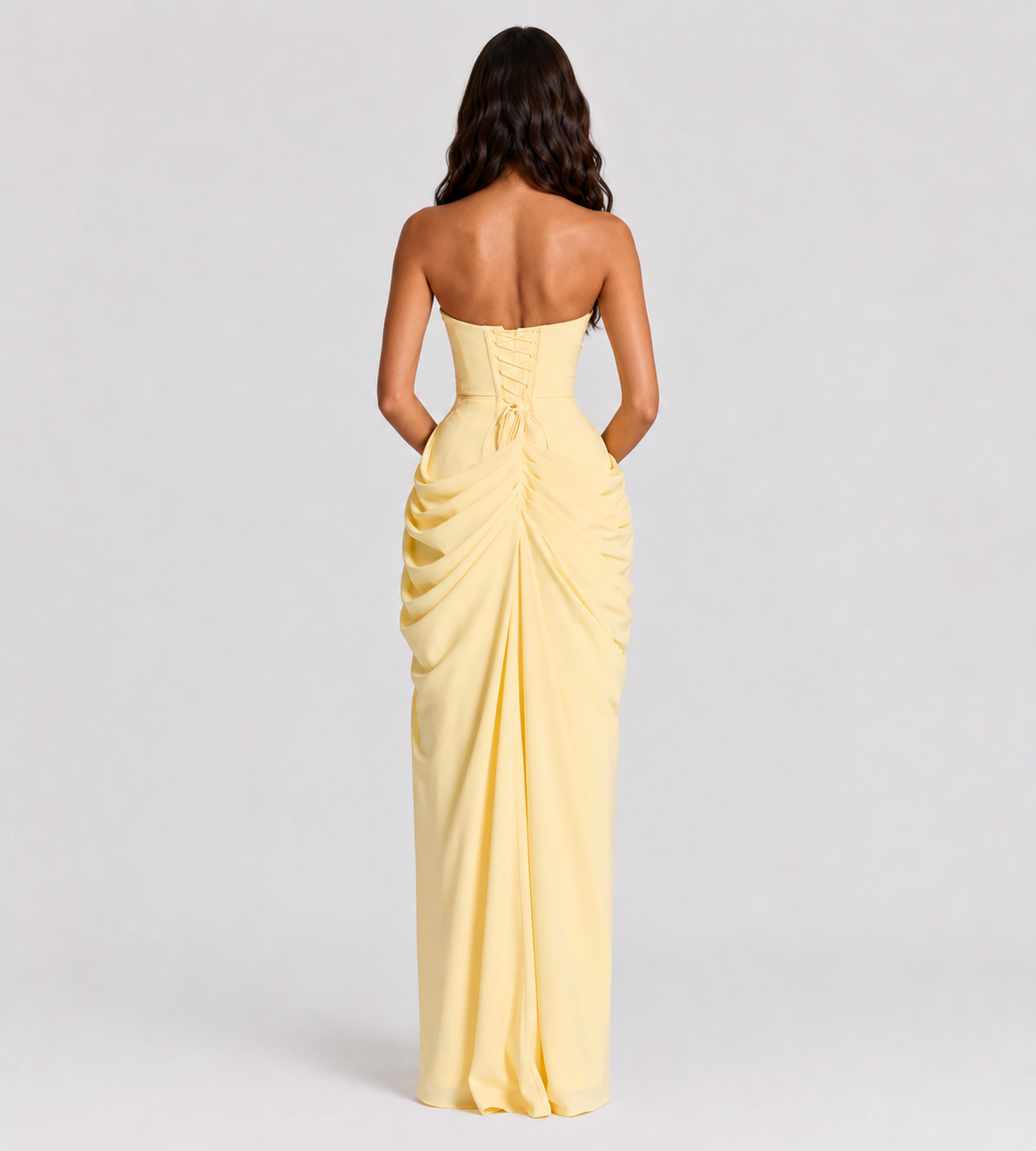Camille Strapless Draped Maxi Dress - Lemon