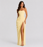 Camille Strapless Draped Maxi Dress - Lemon