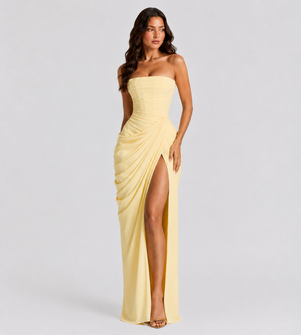 Camille Strapless Draped Maxi Dress - Lemon