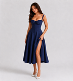 Marielle Ruched Corset Midi Dress - Navy