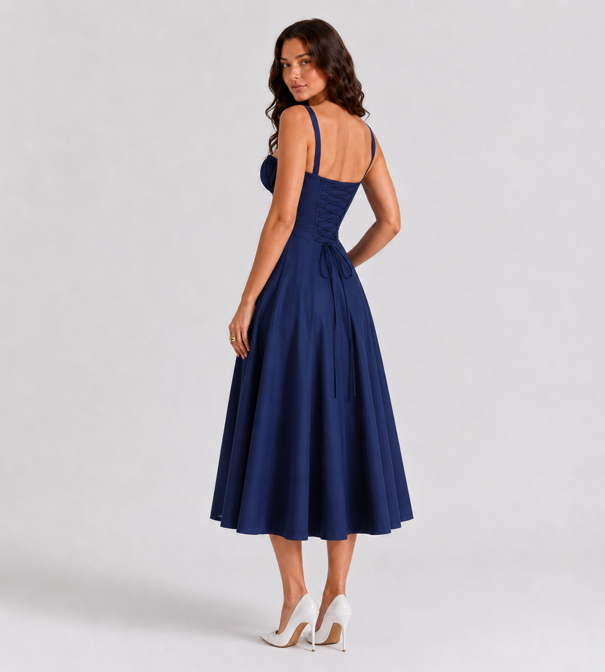 Marielle Ruched Corset Midi Dress - Navy