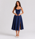 Marielle Ruched Corset Midi Dress - Navy