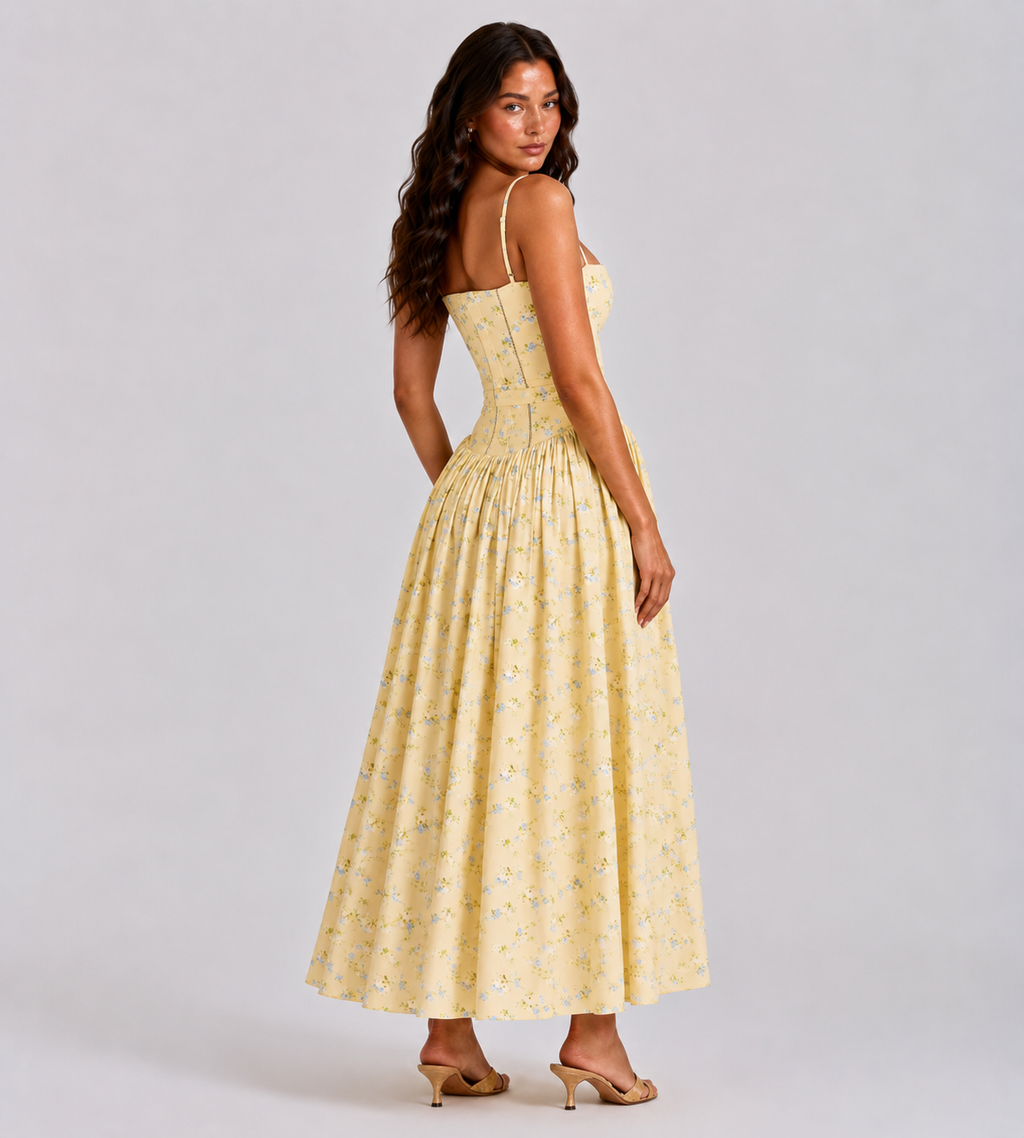 Solene Floral Midi Dress - Lemon