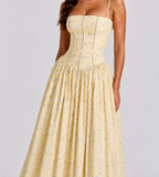 Solene Floral Midi Dress - Lemon