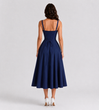 Marielle Ruched Corset Midi Dress - Navy