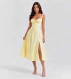 Marielle Ruched Corset Midi Dress - Yellow