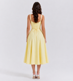 Marielle Ruched Corset Midi Dress - Yellow