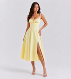 Marielle Ruched Corset Midi Dress - Yellow