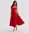 Marielle Ruched Corset Midi Dress - Red