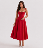 Marielle Ruched Corset Midi Dress - Red