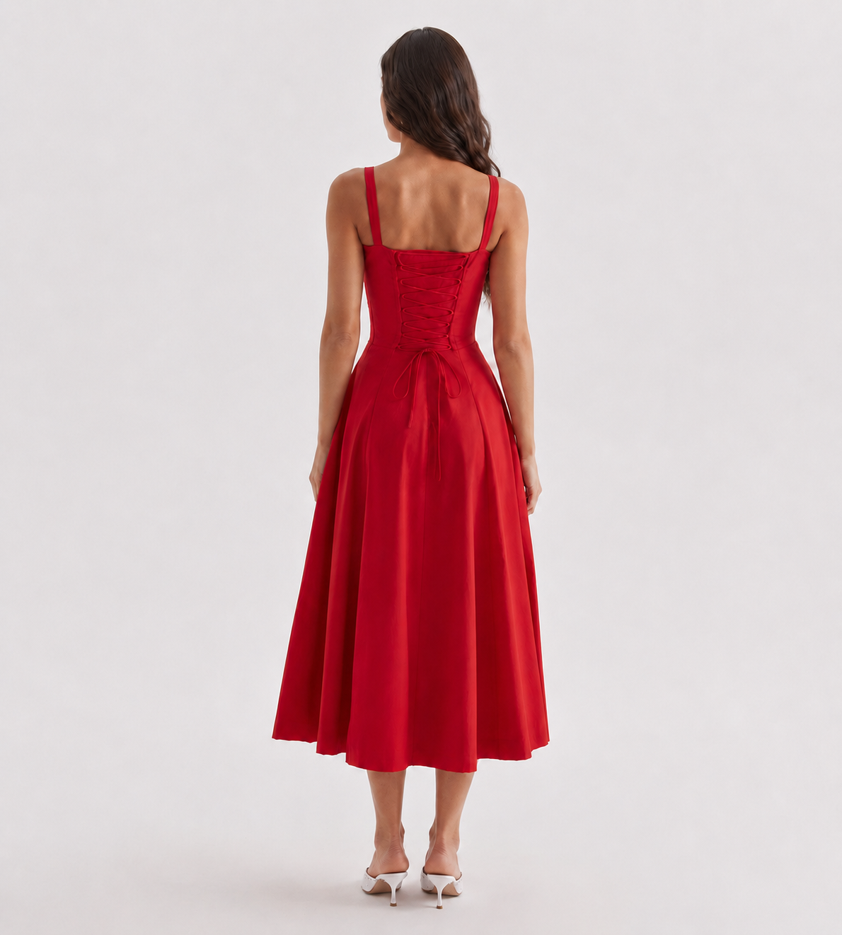 Marielle Ruched Corset Midi Dress - Red