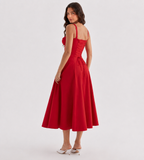 Marielle Ruched Corset Midi Dress - Red